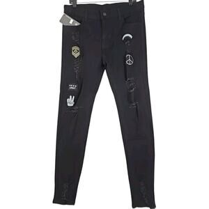 REPPUNK~Mens Sz. XL~Black Ripped Denim Distressed Slim Fit Skinny Jeans Stretch